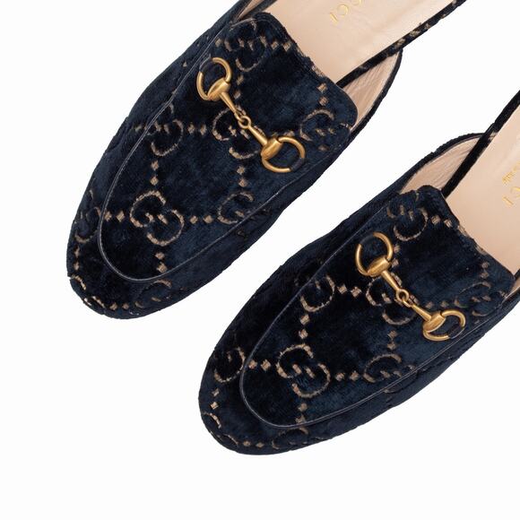 Gucci Princetown GG Monogram Blue Velvet Horsebit Mule Slides Navy 37 US7 - Picture 5 of 16